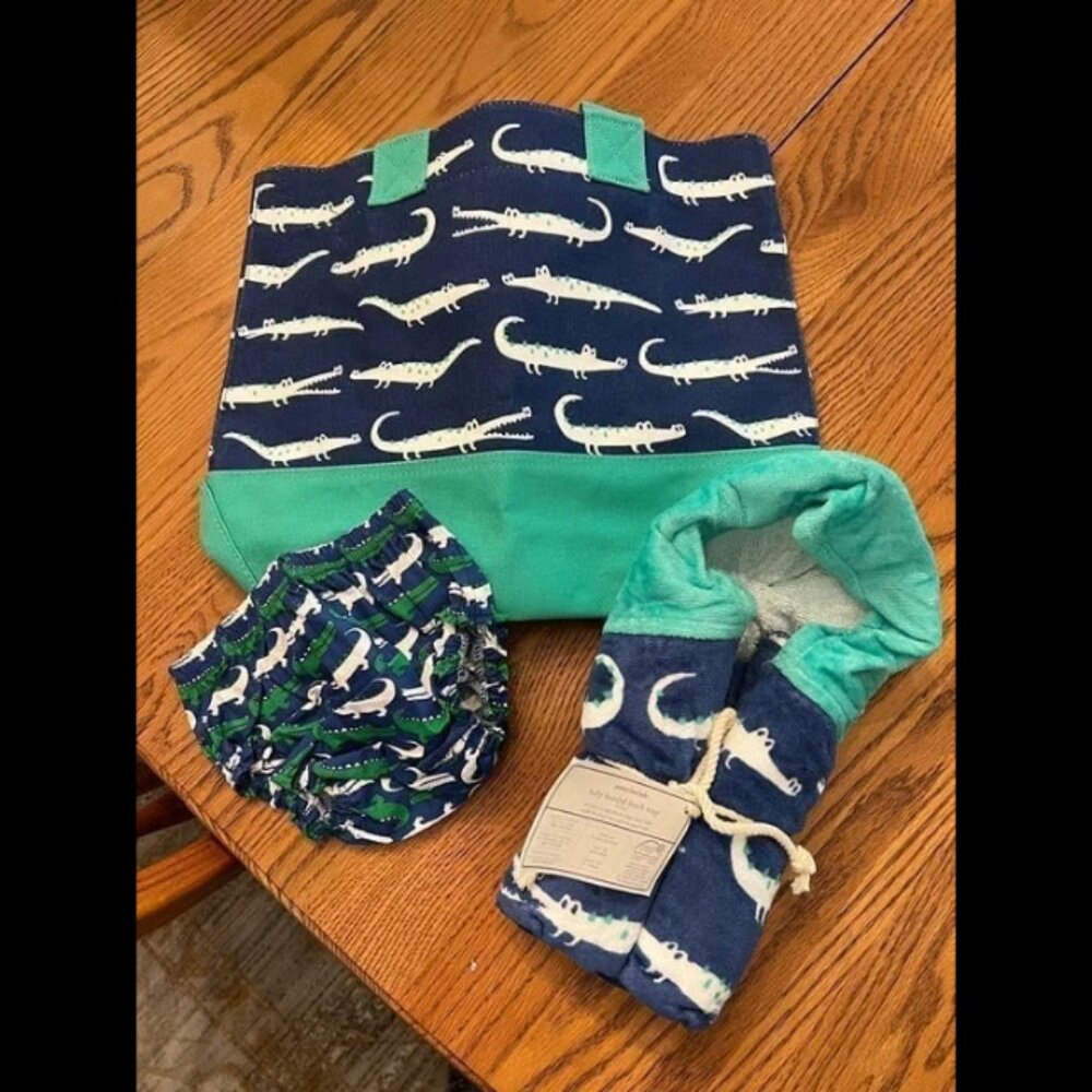 PBK Alligator Tote, Hooded Towel and Diaper Cover/Bloomer NWT